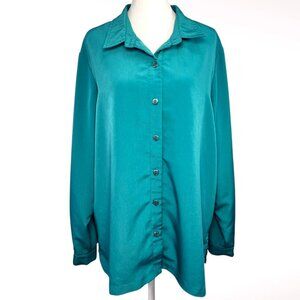 Jade Green Long Sleeve Blouse Relaxed Fit Vintage Blair XL